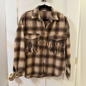 Like NEW Plaid Fringe Button-Up Shirt shacket jacket thick and so nice